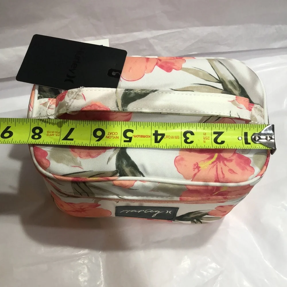 Hurley marshmallow white coral pink tropical print medium makeup beauty case new